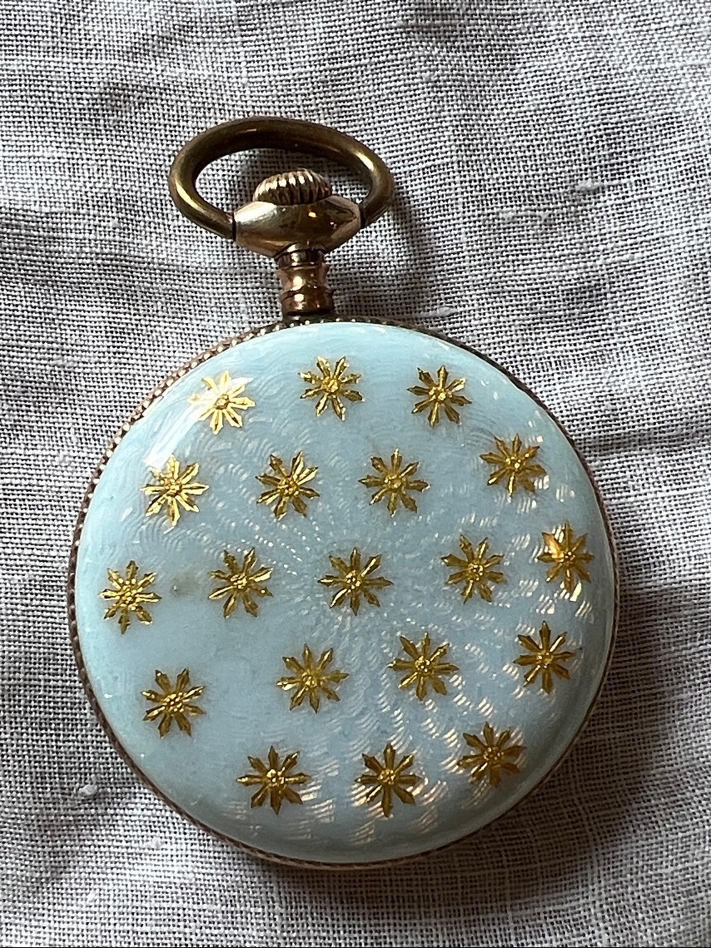 Vintage 14K Gold & Sterling Silver Victorian Guilloche Watch Pendant - Picture 2 of 6
